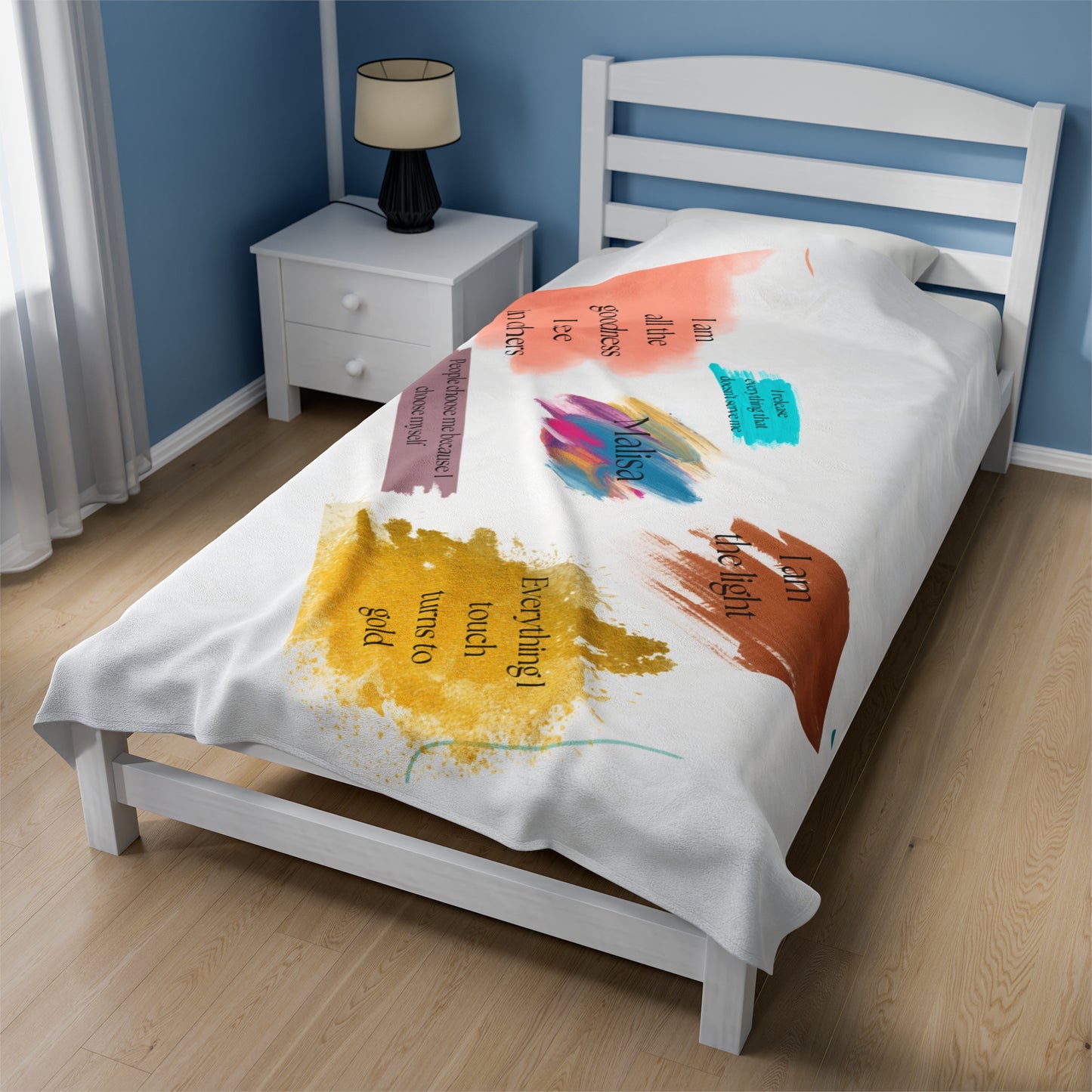 Velveteen Plush Throw Blanket- Customizeable to your name, personal affirmations and color scheme