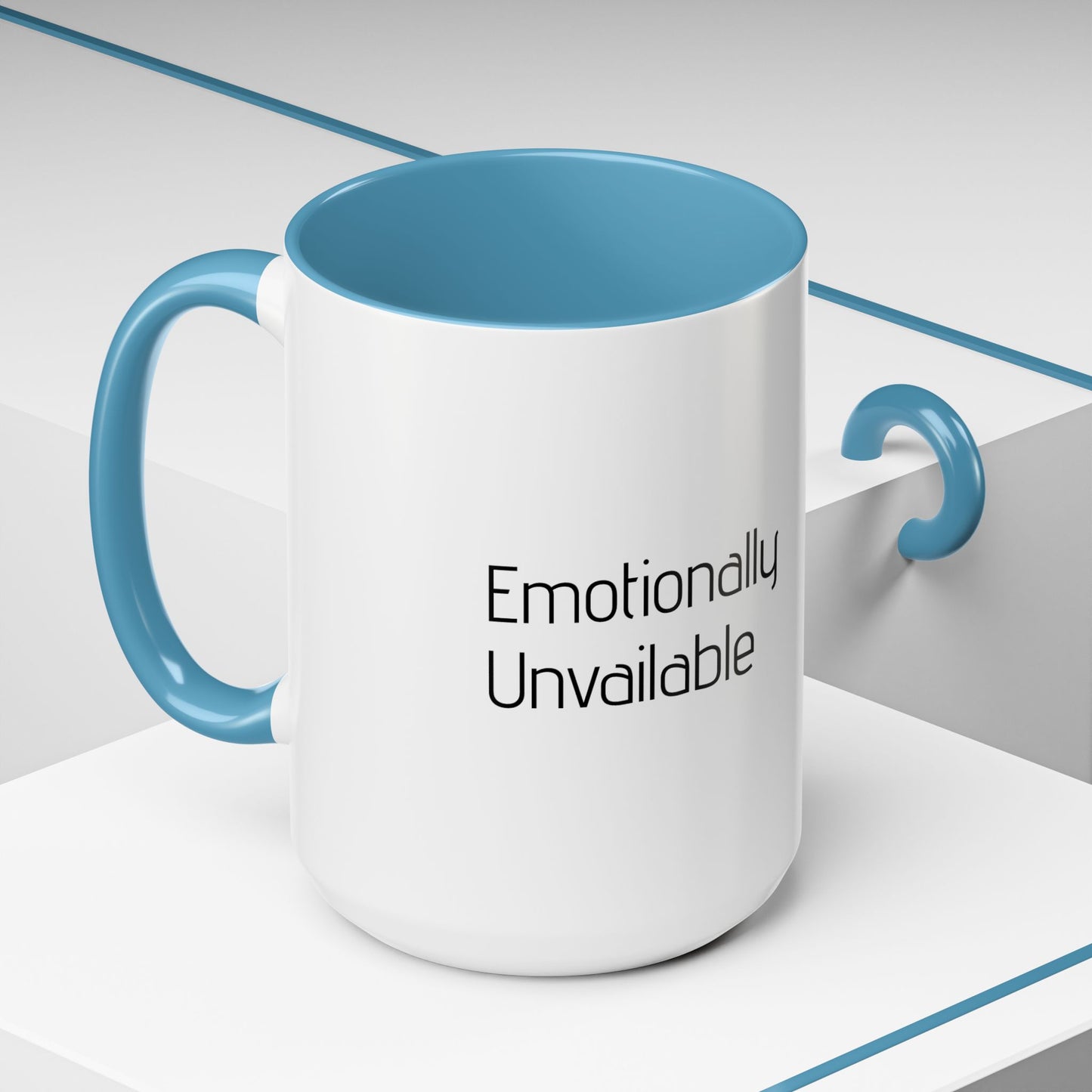 Emotionally Unavailable Accent Coffee Mug — Funny Sarcastic Black-Handle Ceramic Mug (11/15 oz)