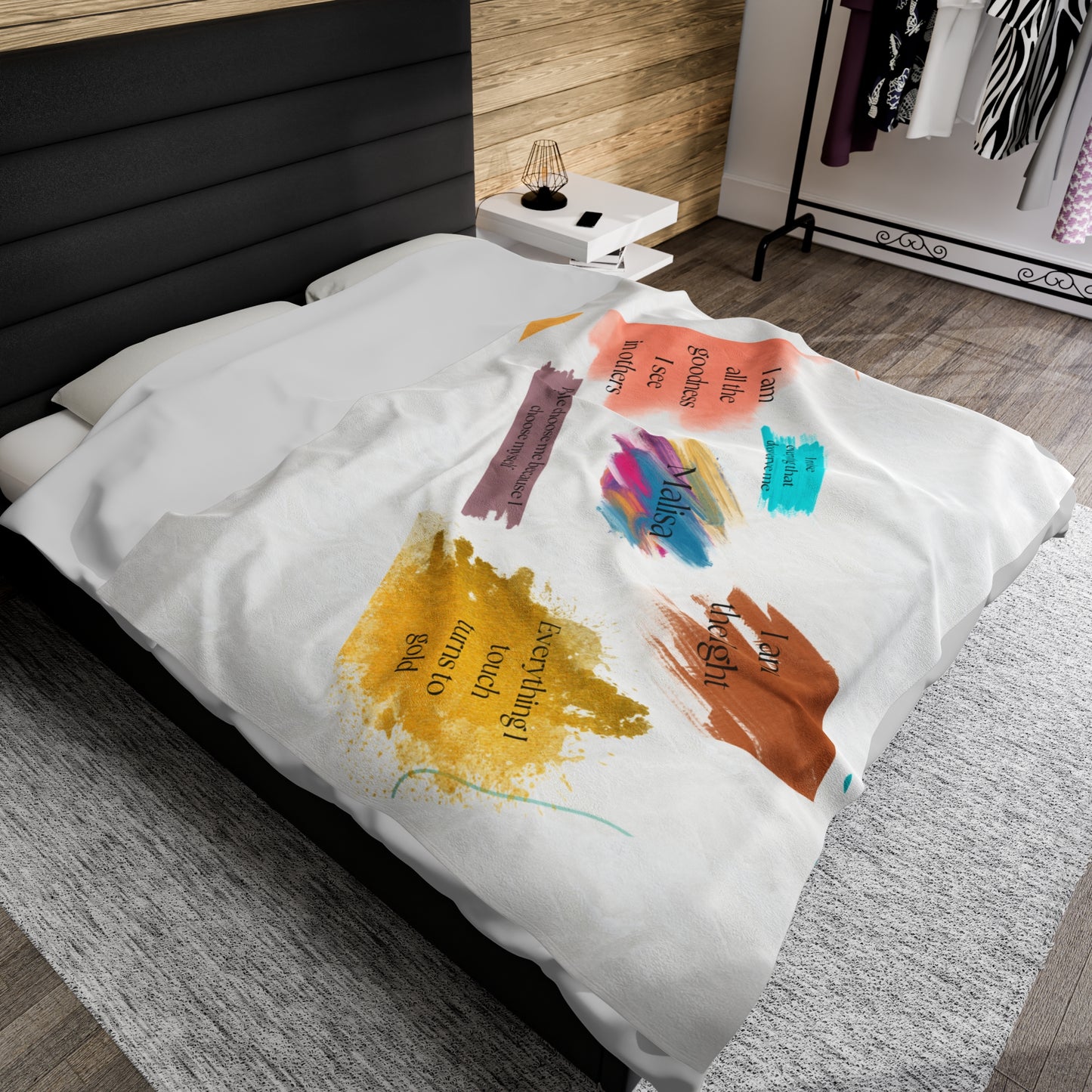 Velveteen Plush Throw Blanket- Customizeable to your name, personal affirmations and color scheme
