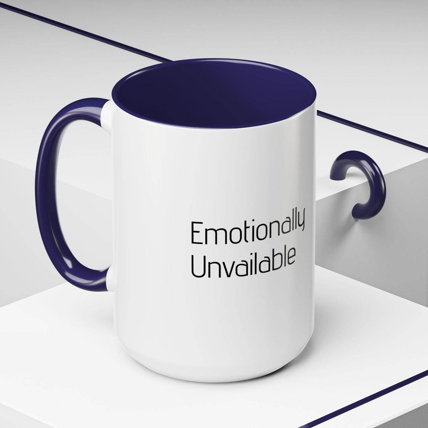 Emotionally Unavailable Accent Coffee Mug — Funny Sarcastic Black-Handle Ceramic Mug (11/15 oz)