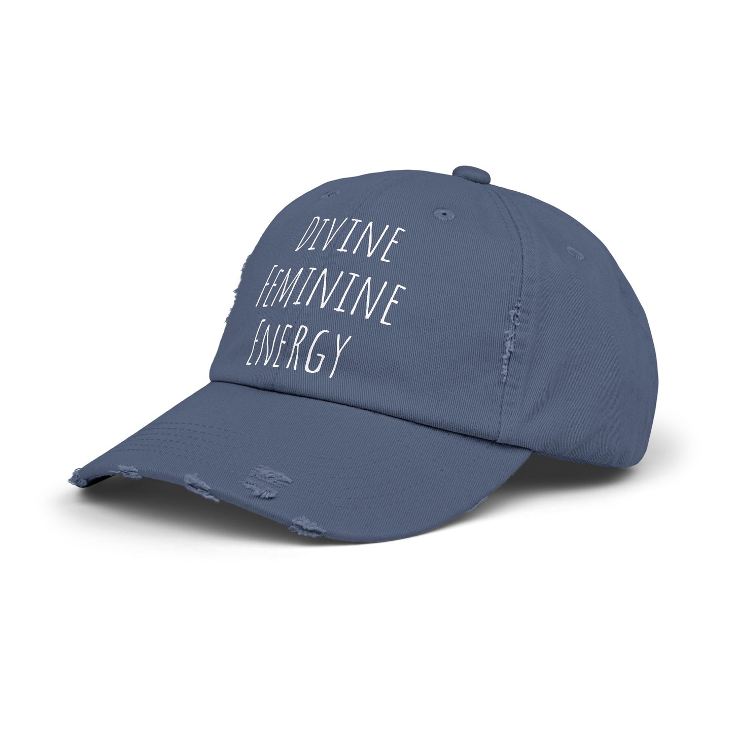 Unisex Distressed Cap Divine Feminine Energy White Lettering