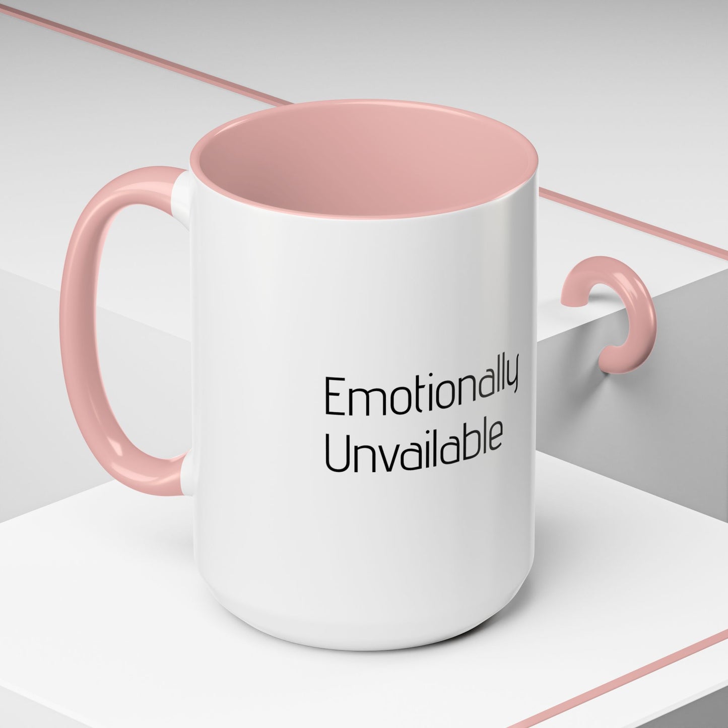 Emotionally Unavailable Accent Coffee Mug — Funny Sarcastic Black-Handle Ceramic Mug (11/15 oz)