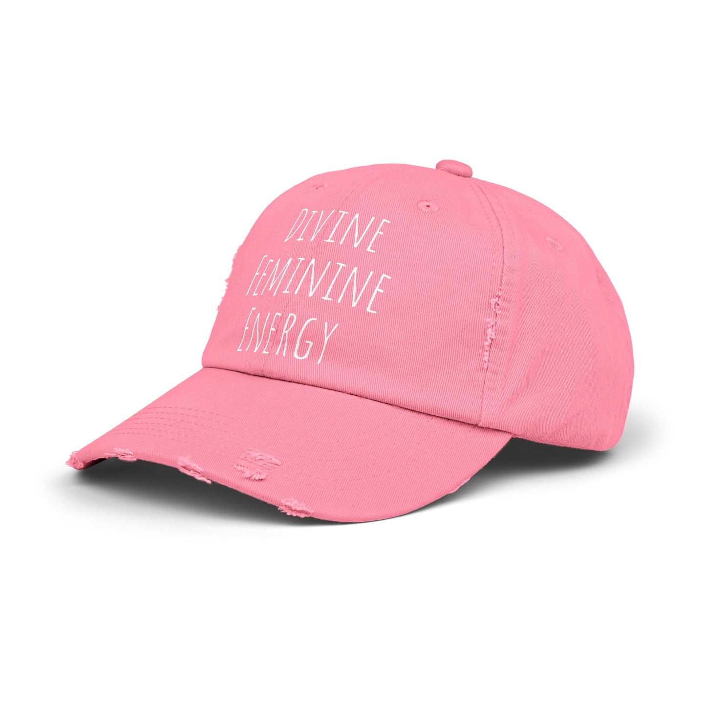 Unisex Distressed Cap Divine Feminine Energy White Lettering