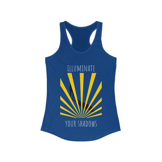 Women's Ideal Racerback Tank: PODCAST MERCH: A portion of these proceeds will be given as scholarships for the "Finding Peace" masterclass.