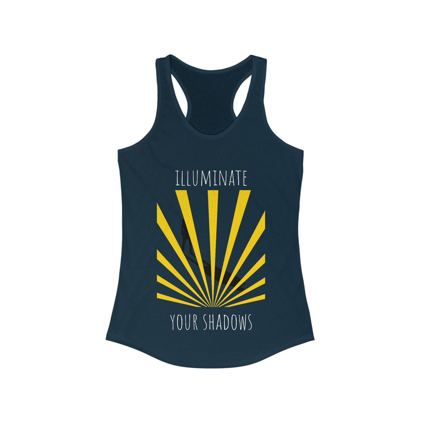 Women's Ideal Racerback Tank: PODCAST MERCH: A portion of these proceeds will be given as scholarships for the "Finding Peace" masterclass.