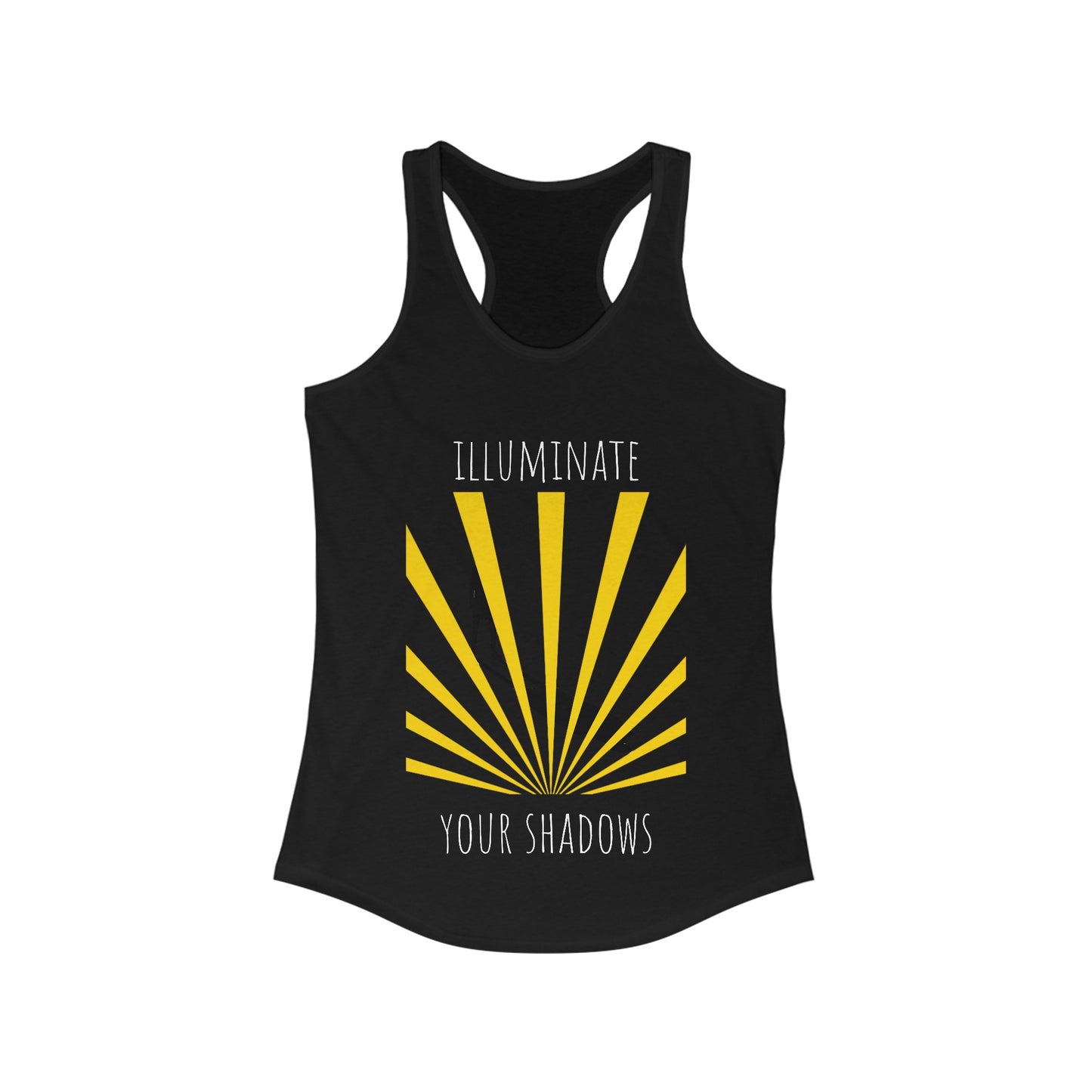 Women's Ideal Racerback Tank: PODCAST MERCH: A portion of these proceeds will be given as scholarships for the "Finding Peace" masterclass.