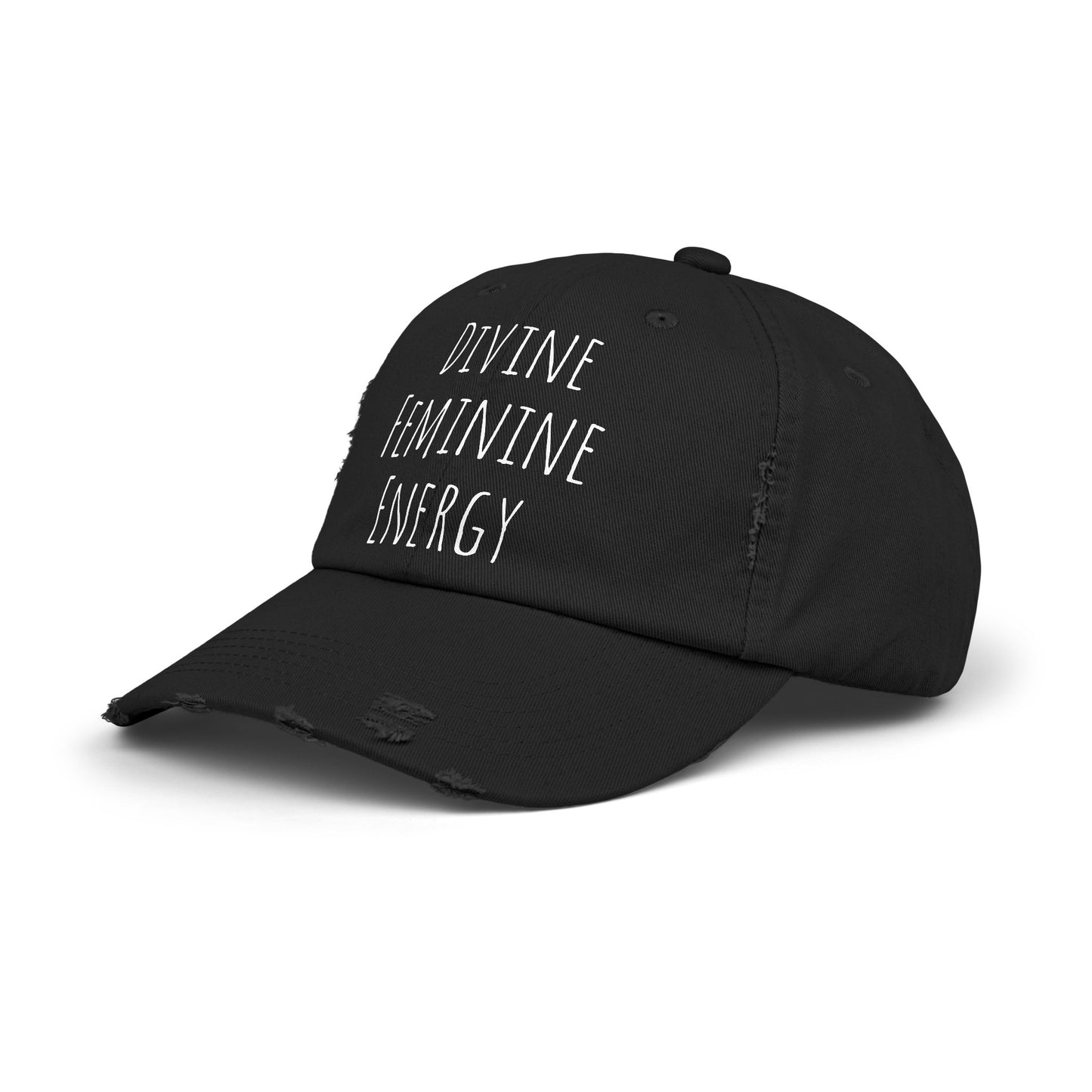 Unisex Distressed Cap Divine Feminine Energy White Lettering