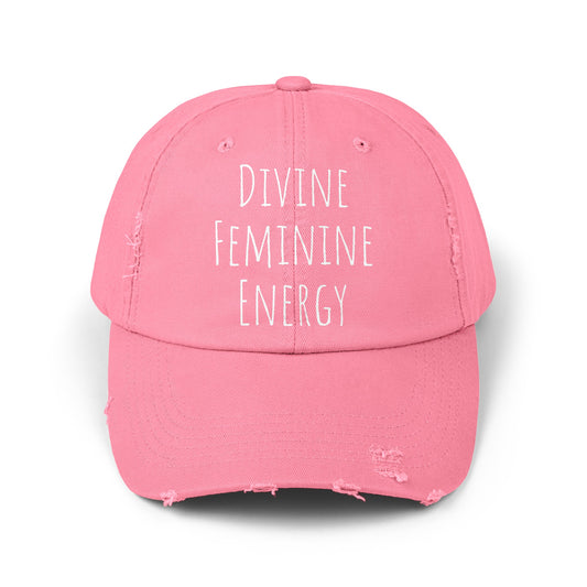 Unisex Distressed Cap Divine Feminine Energy White Lettering