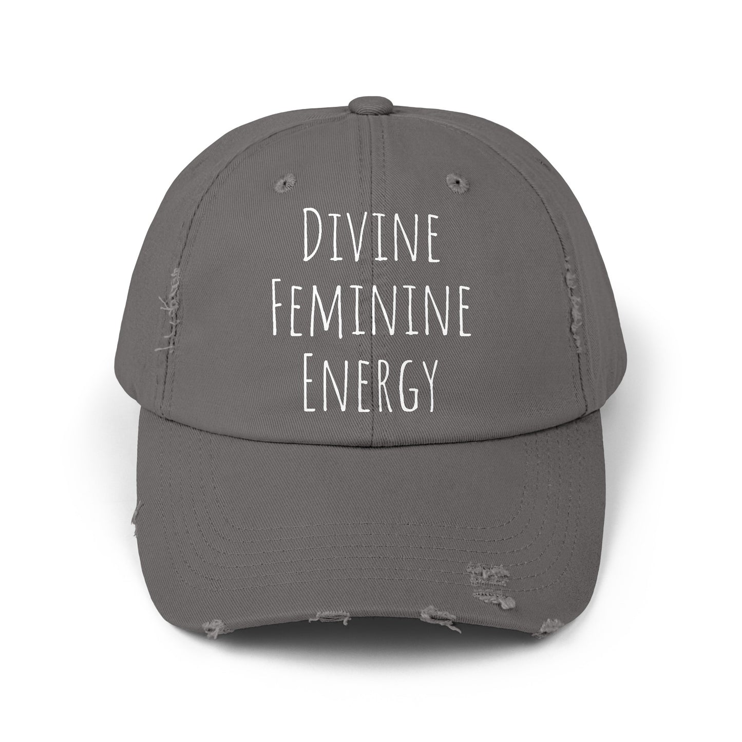 Unisex Distressed Cap Divine Feminine Energy White Lettering