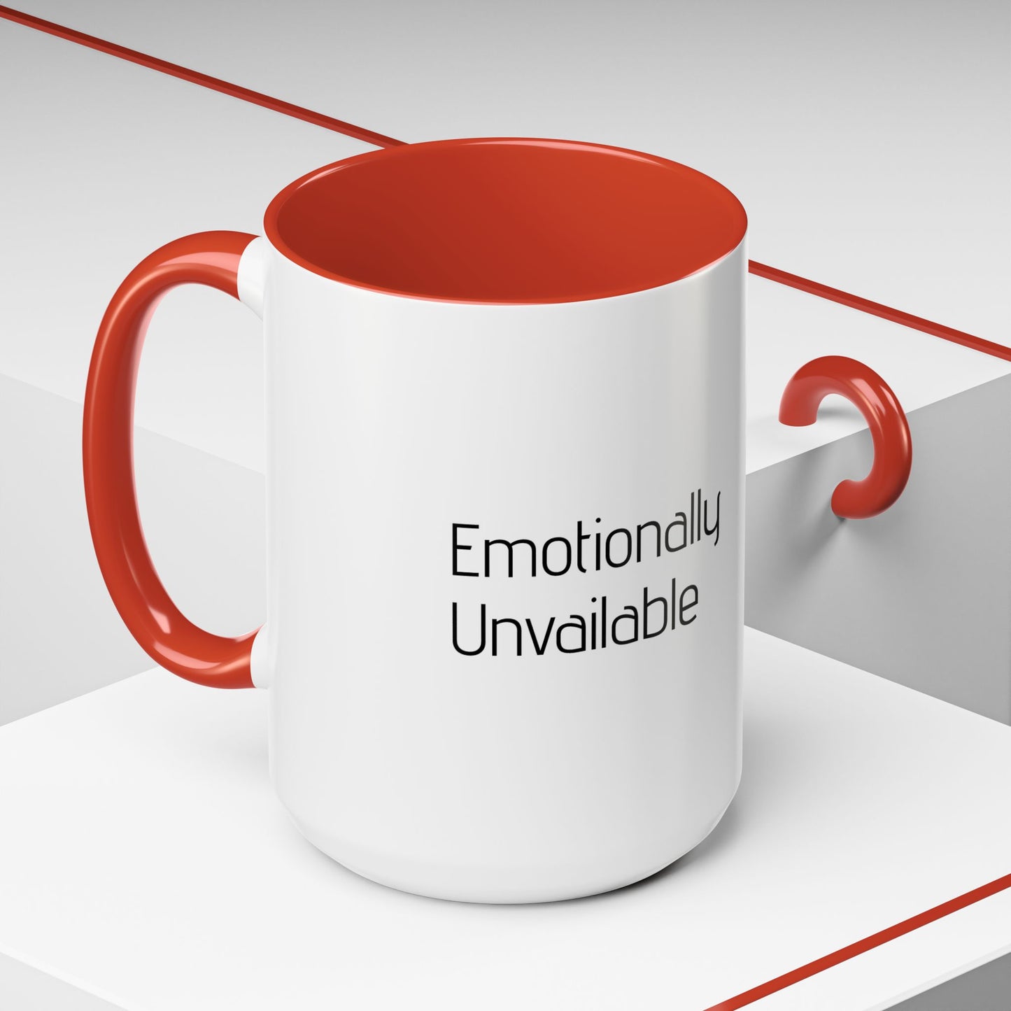 Emotionally Unavailable Accent Coffee Mug — Funny Sarcastic Black-Handle Ceramic Mug (11/15 oz)